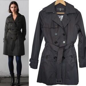7 For All Mankind Black Double-Breasted Trench Coat